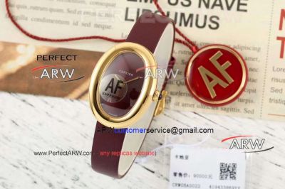 AF Clone Cartier Baignoire Swiss Quartz Dark Red Dial Rose Gold Watch